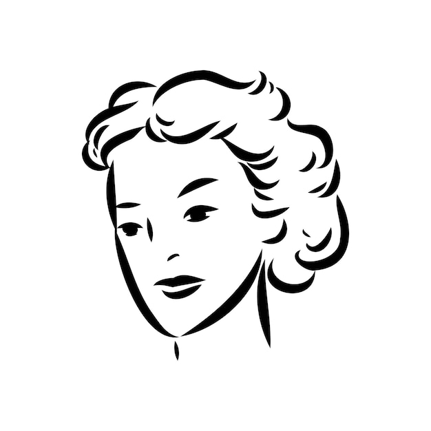 Modelo de moda retro en blanco y negro en estilo boceto ilustración vectorial dibujada a mano