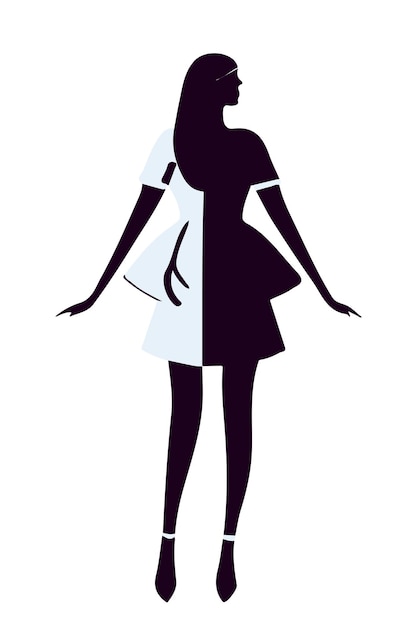 Vector modelo de moda silueta de mujer hermosa negra en vestido azul ilustración vectorial