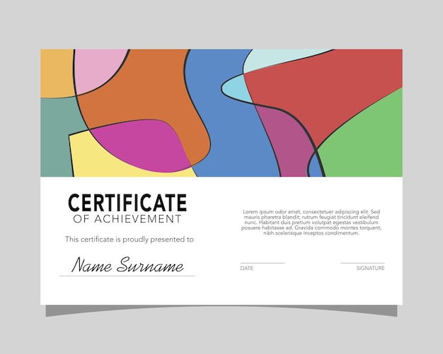 Modelo moderno de certificado horizontal colorido de aprecio y logro con estilo geométrico