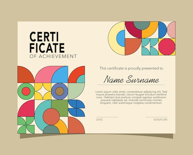 Modelo moderno de certificado horizontal colorido de aprecio y logro con estilo geométrico