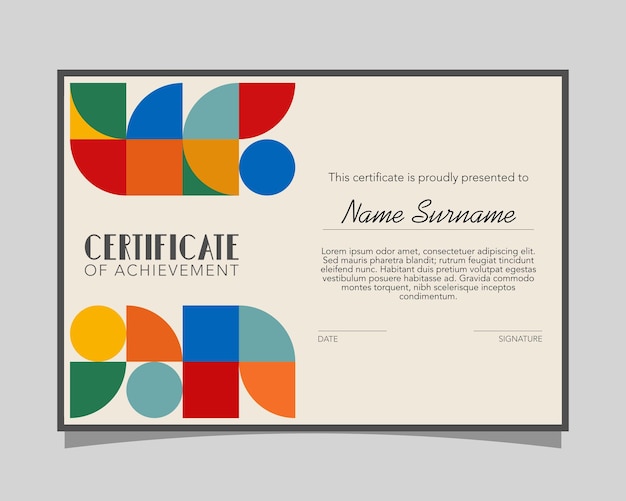 Modelo moderno de certificado horizontal colorido de aprecio y logro con estilo geométrico