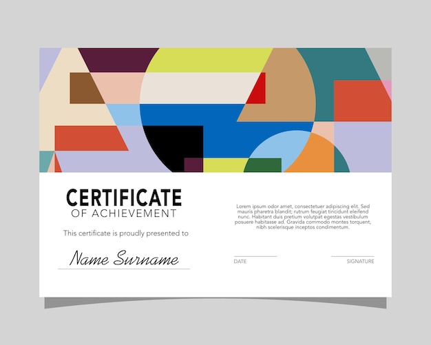 Modelo moderno de certificado horizontal colorido de aprecio y logro con estilo geométrico