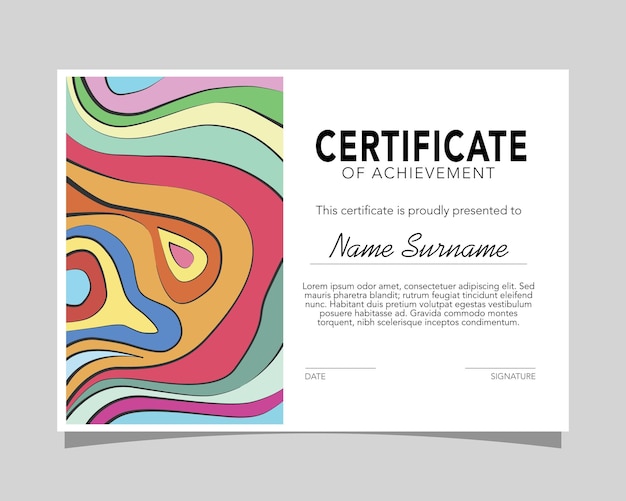 Modelo moderno de certificado horizontal colorido de aprecio y logro con estilo geométrico