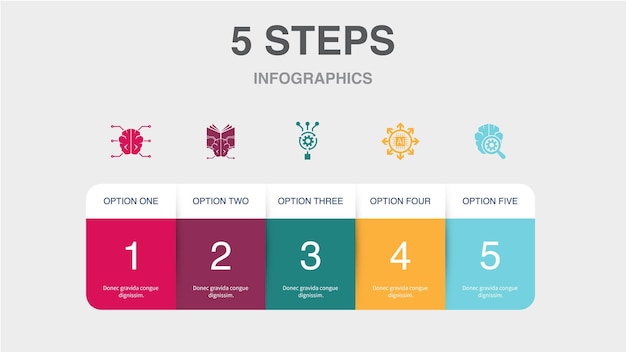 Modelo de negocio estrategia de distribución trabajo en equipo iconos de inversión Plantilla de diseño de diseño infográfico Concepto de presentación creativa con 5 pasos