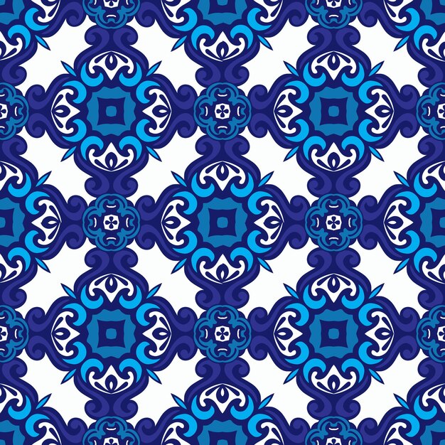 Modelo ornamental inconsútil de la mandala del damasco abstracto para la tela. azulejo azul