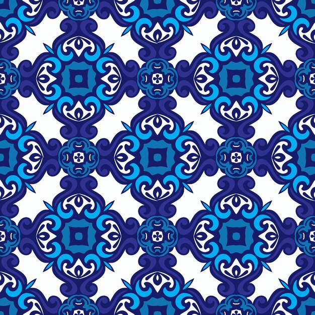 Vector modelo ornamental inconsútil de la mandala del damasco abstracto para la tela. azulejo azul