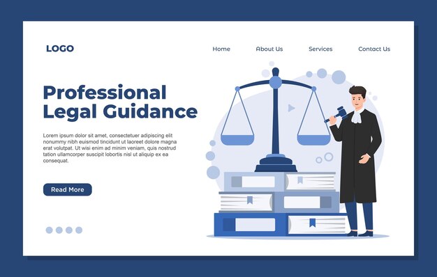 Modelo de página de destino concepto de derecho y justicia Orientación experta de un bufete de abogados