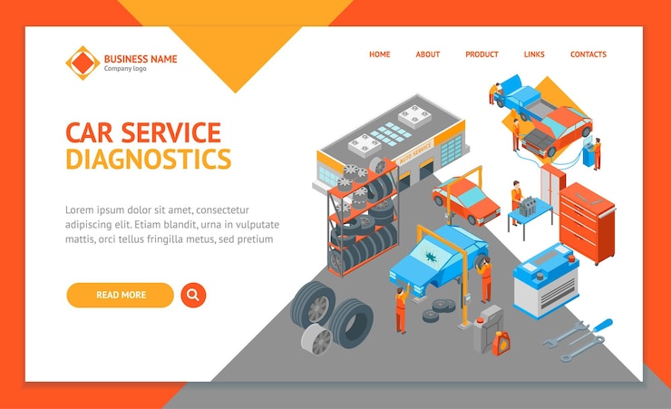 Vector modelo de página web de aterrizaje de servicio automático 3d vector de vista isométrica