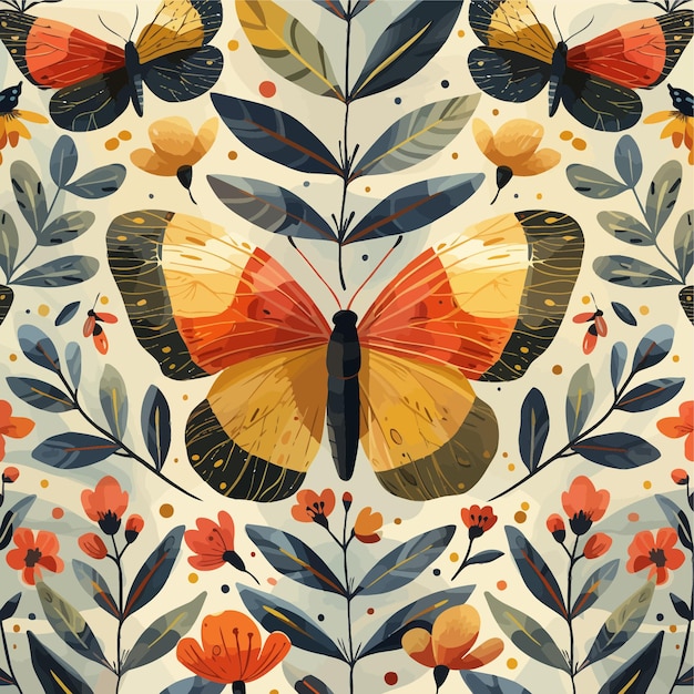 Modelo de pájaro y hoja de mariposa sin costuras Diseño inspirado en la naturaleza