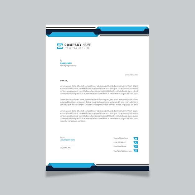 Modelo de papel de carta contemporáneo para empresas y corporaciones en tamaño A4