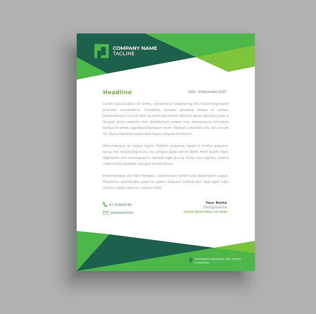 Modelo de papel de carta corporativo verde y elegante