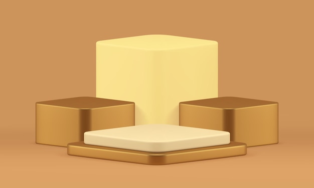 Modelo de pedestal de podio 3D dorado beige para la presentación de productos de lujo vector realista