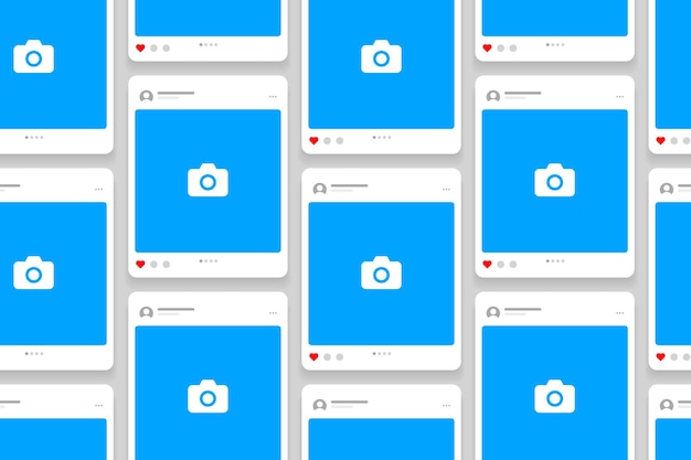 Modelo de plantilla de publicación de carrusel de redes sociales Interfaz de aplicación móvil con imágenes en blanco Publicaciones editables