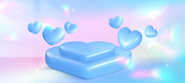 Modelo de podio de producto de dos pasos en forma de corazón azul