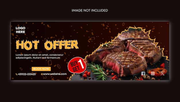 Modelo de portada de Facebook de menú de comida y restaurante gratuito Diseño de banner o cartel de comida para la portada de FB