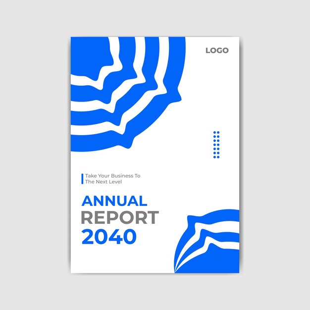 Modelo de portada del informe anual en azul con elementos abstractos