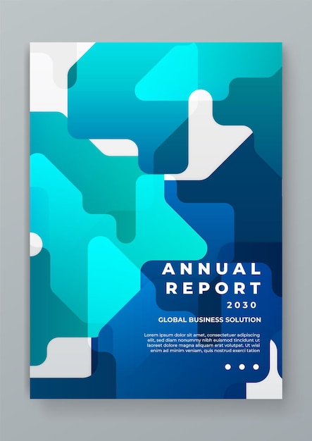 Modelo de portada de informe anual corporativo de vector azul y verde con formas geométricas para informe anual y catálogo de negocios folleto o folleto de revista diseño de plantilla de folleto