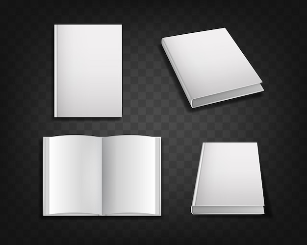 Vector modelo de portada de libro en blanco 3d realista y detallado mockup set vector