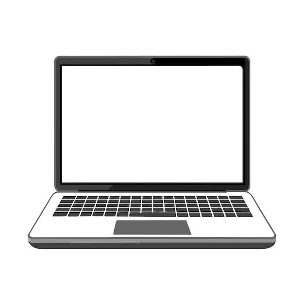 Modelo de portátil moderno con ilustración vectorial de pantalla en blanco