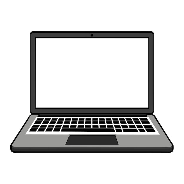 Modelo de portátil moderno con ilustración vectorial de pantalla en blanco