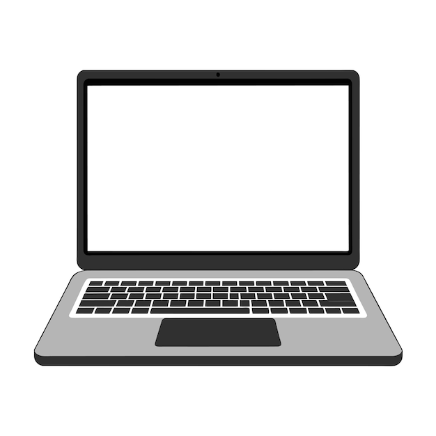 Modelo de portátil moderno con ilustración vectorial de pantalla en blanco