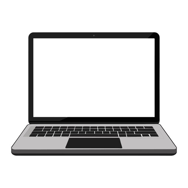 Modelo de portátil moderno con ilustración vectorial de pantalla en blanco