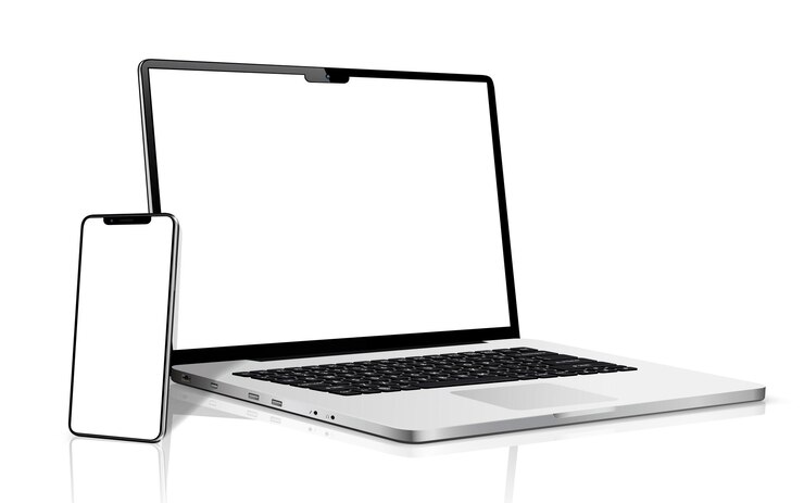 Vector modelo de portátil con teléfono inteligente