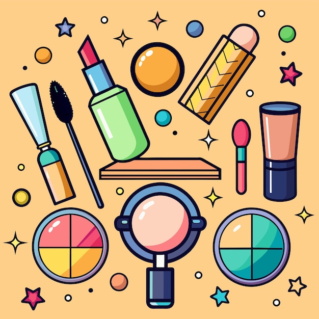 Modelo de productos de maquillaje cosméticos ilustración vectorial dibujada a mano