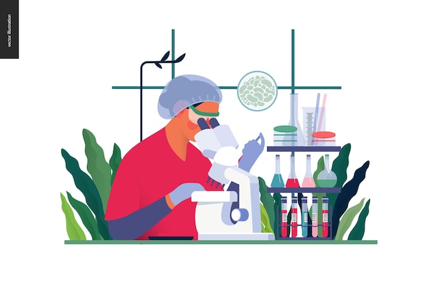 Modelo de pruebas médicas análisis de laboratorio químico concepto de vector plano moderno ilustración digital