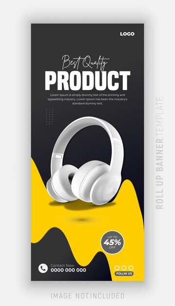 Modelo de publicación de dispositivos de promoción de banderas de redes sociales y roll-up de productos de marca de auriculares