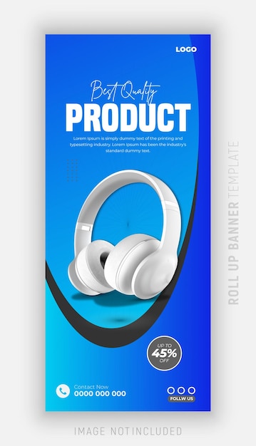 Modelo de publicación de dispositivos de promoción de banderas de redes sociales y roll-up de productos de marca de auriculares