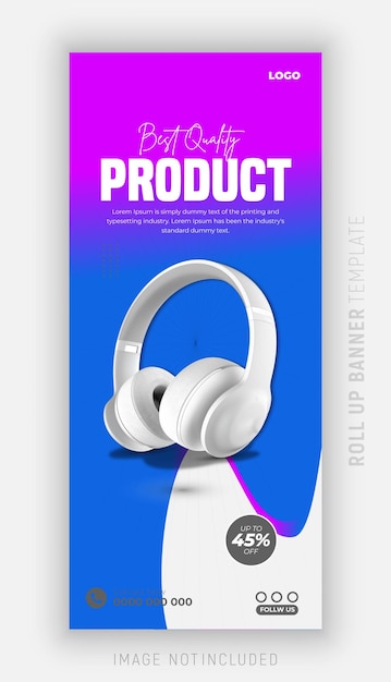 Modelo de publicación de dispositivos de promoción de banderas de redes sociales y roll-up de productos de marca de auriculares