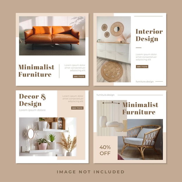 Modelo de publicación de Instagram para redes sociales de interiorismo minimalista