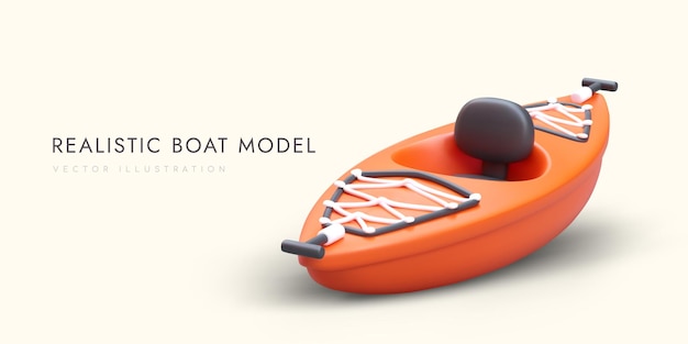 Modelo realista de barco monoplaza. Kayak moderno con asas de transporte.