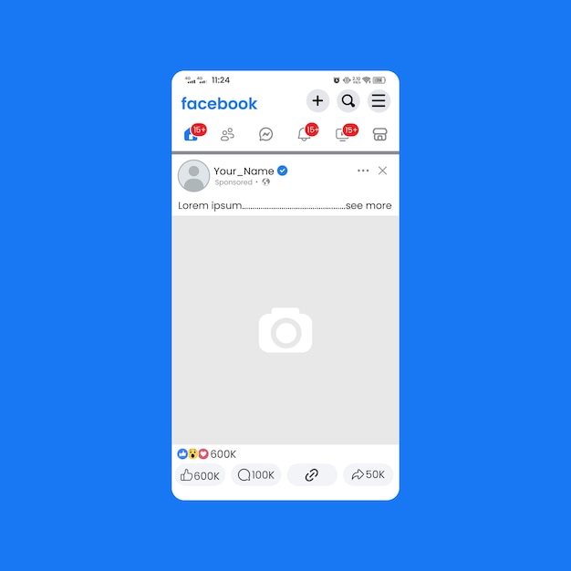 Modelo de redes sociales de post de Facebook con íconos de compromiso