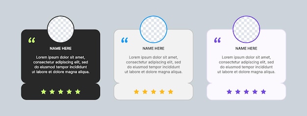 Vector modelo de reseña del cliente testimonios de retroalimentación con calificación
