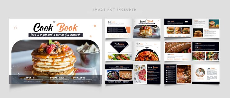 Vector modelo de revista de libros de recetas y diseño de folleto de libros de cocina
