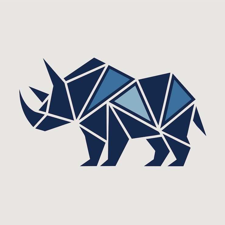 Vector un modelo de rinoceronte montado enteramente a partir de formas triangulares que muestran un diseño geométrico único incorpora formas y patrones geométricos para un aspecto único