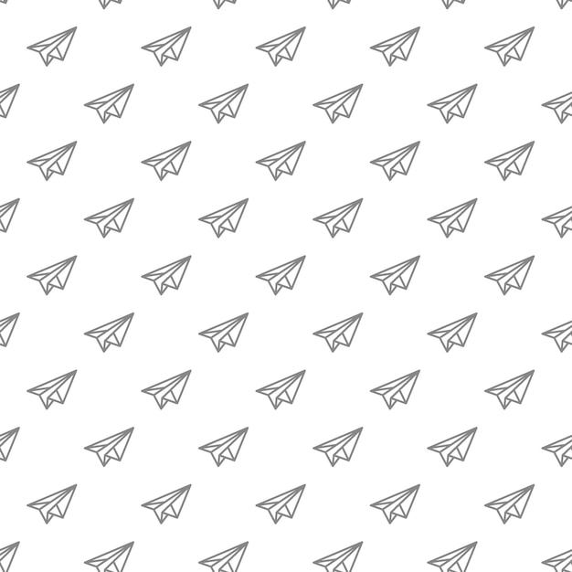 Modelo sencillo de avión de papel sin costuras con varios iconos y símbolos en fondo blanco ilustración vectorial plana