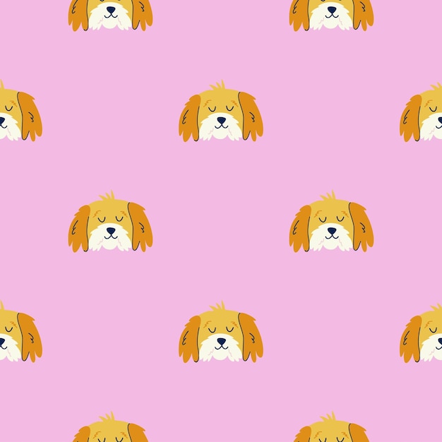 Vector modelo sencillo sin costuras con un lindo perro en fondo rosa