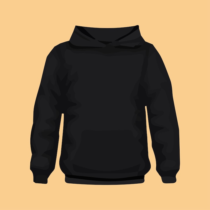 Vector modelo sencillo de sudadera negra con capucha modelo delantero de camiseta negra