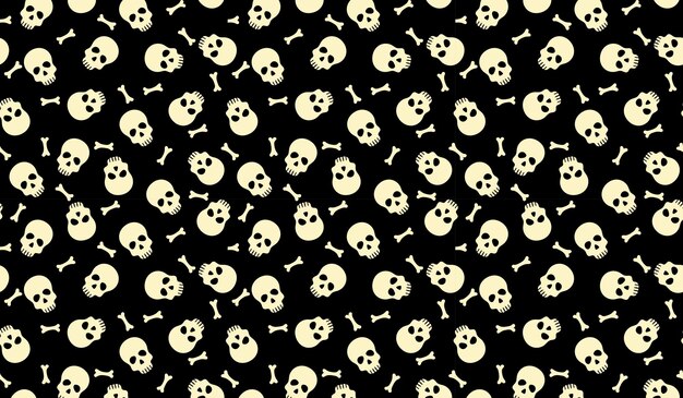 Modelo simple de cráneo y huesos de fondo vector halloween impresión negra con piezas de esqueletos divertidos