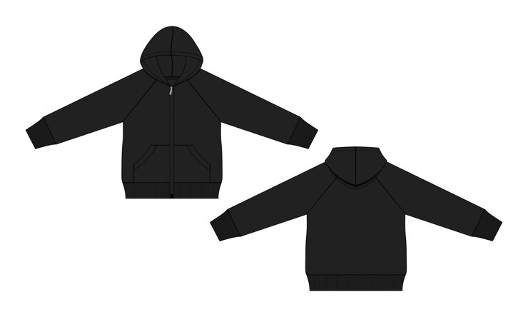 Vector modelo de sudadera con capucha con cremallera negra