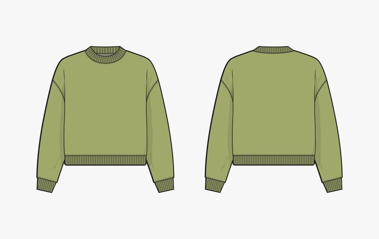 Vector modelo de suéter vectorial de manga larga vista delantera y trasera dibujo técnico del suéter