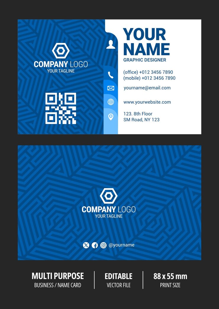 Modelo de tarjeta de visita azul vectorial moderno
