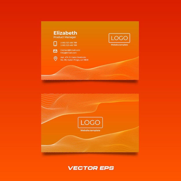 Modelo de tarjeta de visita de lujo con líneas mínimas de color naranja dinámicas y ondas onduladas