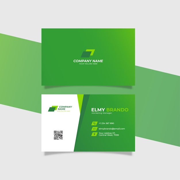 Modelo de tarjeta de visita moderna con colocación de logotipo color verde para la identidad corporativa