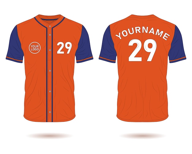 Modelo de uniforme de béisbol naranja y azul