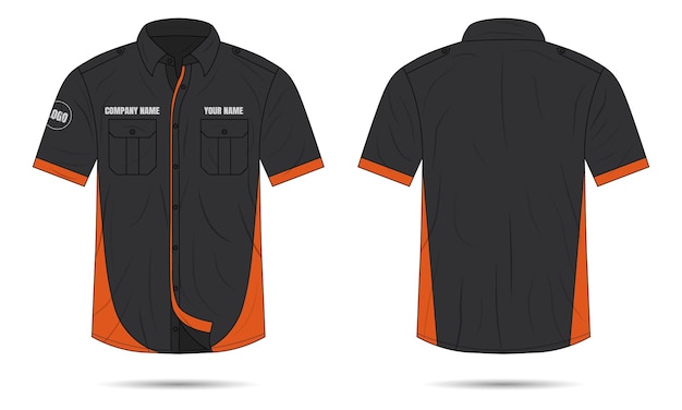 Modelo de uniforme de oficina de manga corta vista delantera y trasera