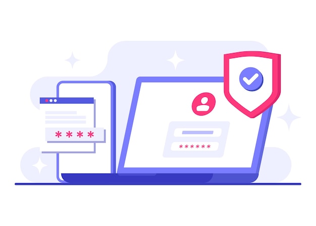 Modelo de vector de ilustración plana de verificación en dos pasos Entrada segura para una cuenta o aplicación OTP